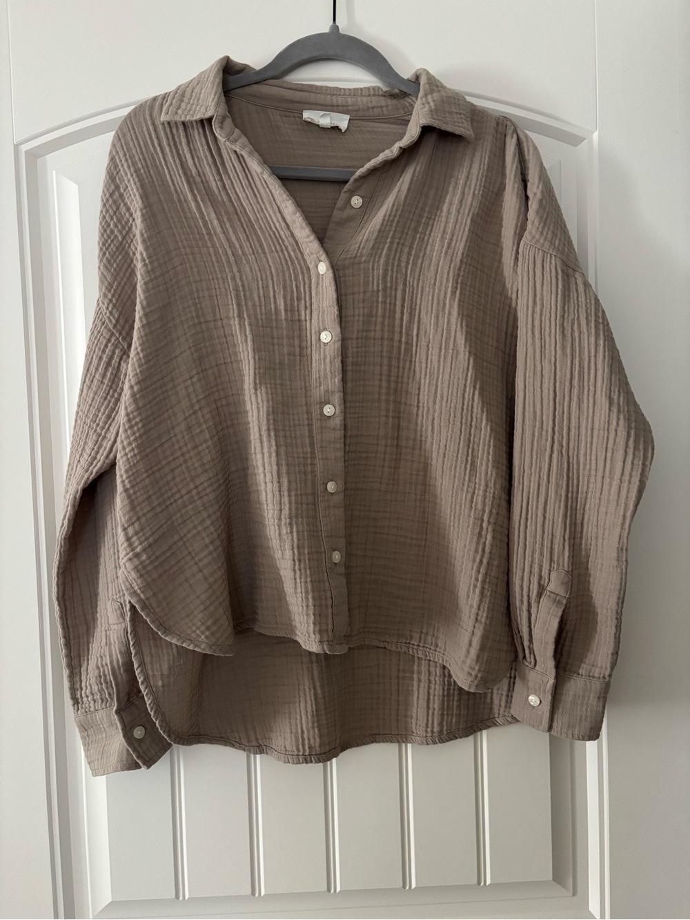 Lou & Grey Washed Taupe Gauze Button-Up